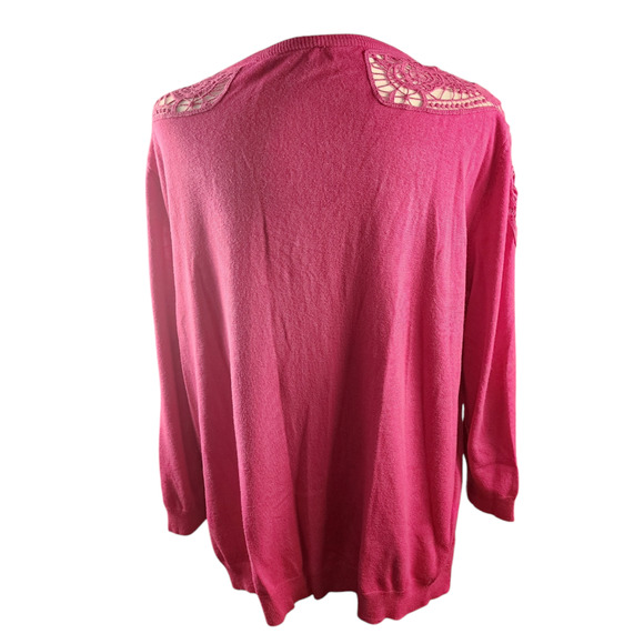 Cato Est 1946 Pink Sweater Blouse 3/4 Sleeves Open Crochet Floral Women's 22/24 - Picture 4 of 7